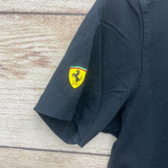 Puma Ferrari Authentic Scuderia T Shirt Graphic Black Official Shield Emblem Sma - Picture 5 of 11